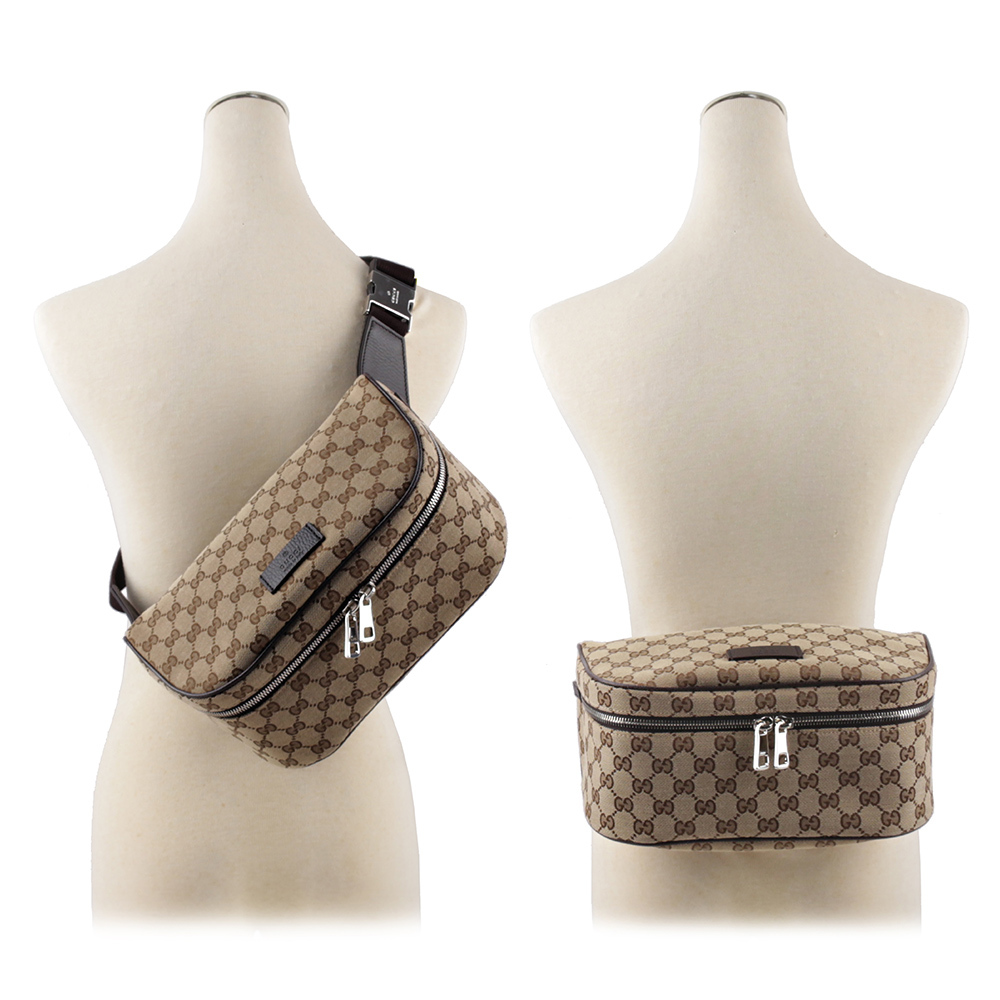 【GUCCI】GG Logo 緹花布及皮革腰包/胸口包(咖啡色) 630915 KY9KN 9886
