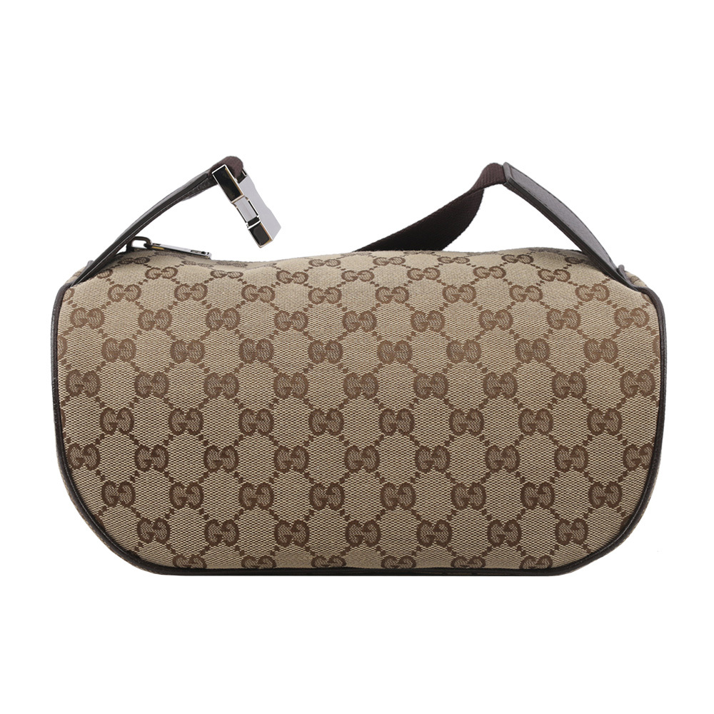 【GUCCI】GG Logo 緹花布及皮革腰包/胸口包(咖啡色) 630915 KY9KN 9886