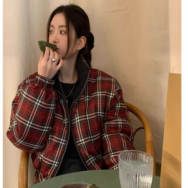 Hot selling black red check cotton jacket [check pattern with black] size [S size - XL size] [please contact customer service after placing the order to confirm the delivery size]