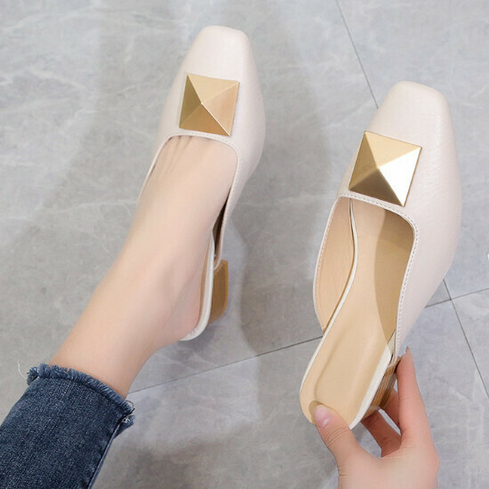 Hot selling metal decorative slippers [beige] [size 35-39] (please contact customer service to confirm the delivery size after placing the order)