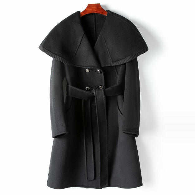 熱賣系帶雙面呢大衣(S-L碼)(黑色)(下單後聯絡客服確認發貨尺碼)  