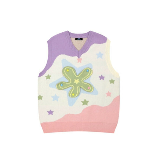 Hot selling corrugated color block knitted vest sweater [Violet] [M-XL size] (please contact customer service to confirm the delivery size after placing the order)