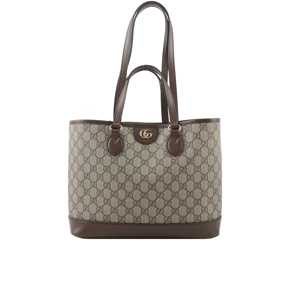 【GUCCI】Ophidia GG 塗層帆布迷你手提/肩背二用托特包(米色/烏木色) 765043 K9GSG 8358