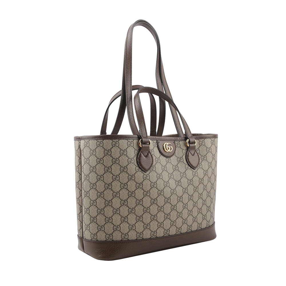 【GUCCI】Ophidia GG 塗層帆布迷你手提/肩背二用托特包(米色/烏木色) 765043 K9GSG 8358