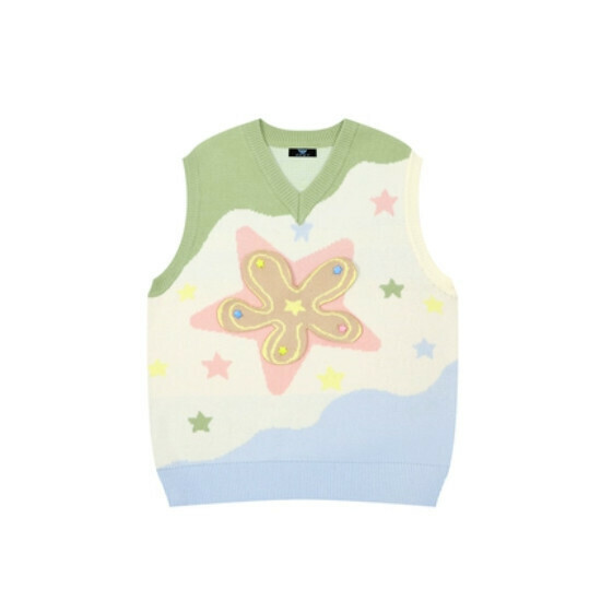 Hot Selling Corrugated Color Block Knitted Vest Sweater [Green] [M-XL] (Please contact customer service to confirm the delivery size after placing the order)