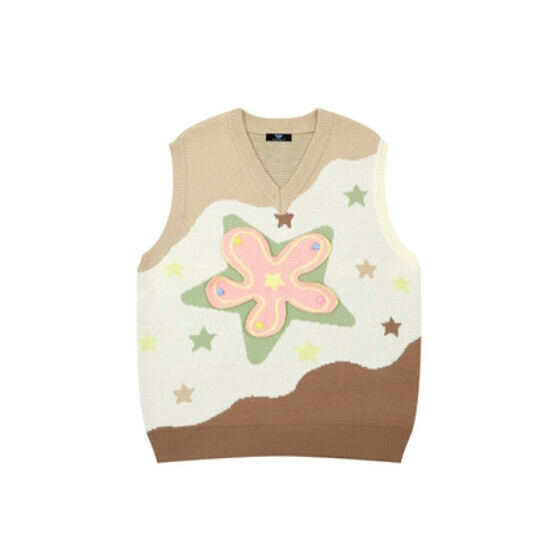 Hot selling corrugated color block knitted vest sweater [khaki] [M-XL size] (please contact customer service to confirm the delivery size after placing the order)