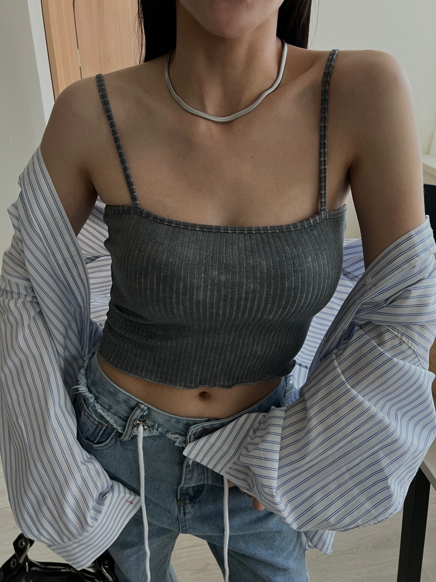 正韓-水洗感螺紋細肩背心*3色