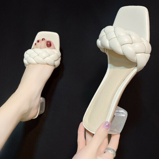 Hot selling crystal heel slippers [beige] [size 35-41] (please contact customer service to confirm the delivery size after placing the order)