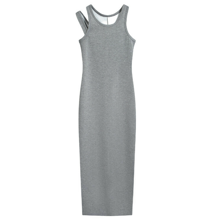 Hot selling irregular slit suspender long skirt (grey) (S-L size) (contact customer service after placing the order to confirm the delivery size)