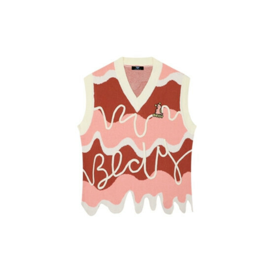Hot selling wavy knitted vest sleeveless sweater [pink] [M-XL size] (please contact customer service to confirm the delivery size after placing the order)