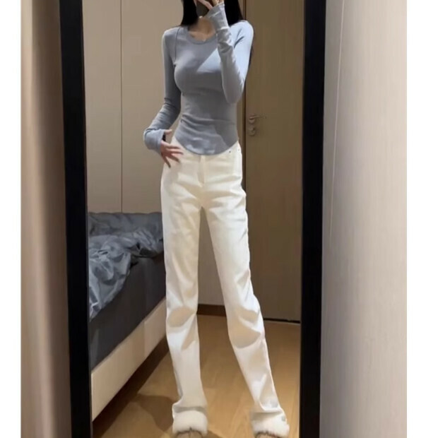 Hot selling high-waisted loose wide-leg pants [milk white plus velvet version] sizes [S-XL] [please contact customer service to confirm the delivery size after placing the order]