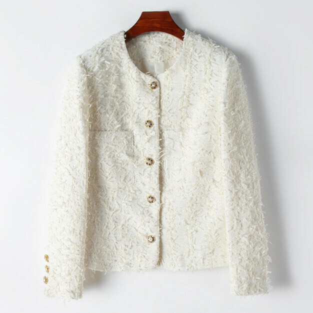 Hot Selling Round Neck Feather Tassel Short Jacket (S-L Size) (Beige) (Contact customer service after placing the order to confirm the delivery size)