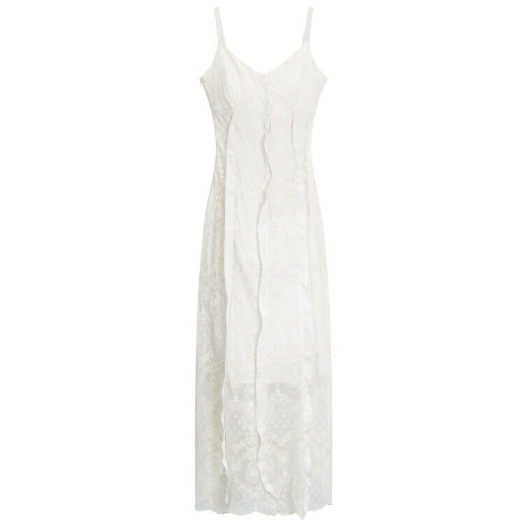 Hot selling spliced ​​V-neck suspender dress (apricot color) (S-L size) (contact customer service after placing the order to confirm the delivery size)