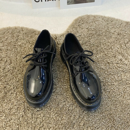 熱賣系帶小皮鞋單鞋【亮黑色】【35-39碼】（下單後請聯絡客服確認發貨尺碼）