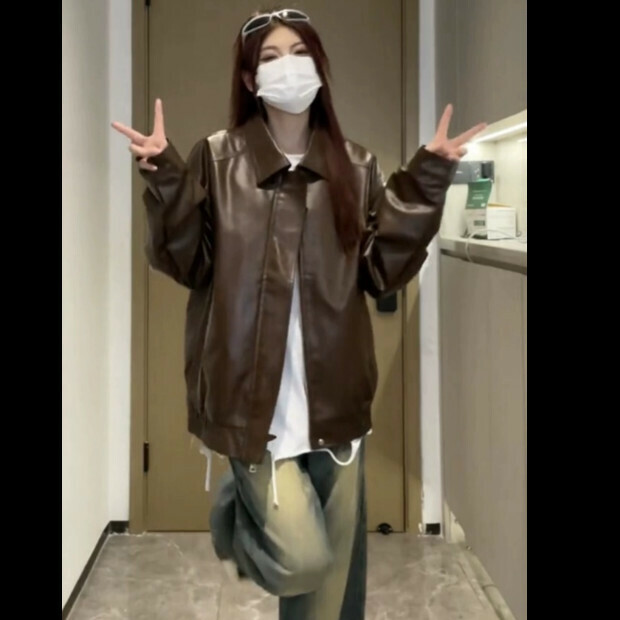 熱賣皮夾克【棕色】尺碼【S碼—XL碼】【下單後請聯絡客服確認發貨尺碼】
