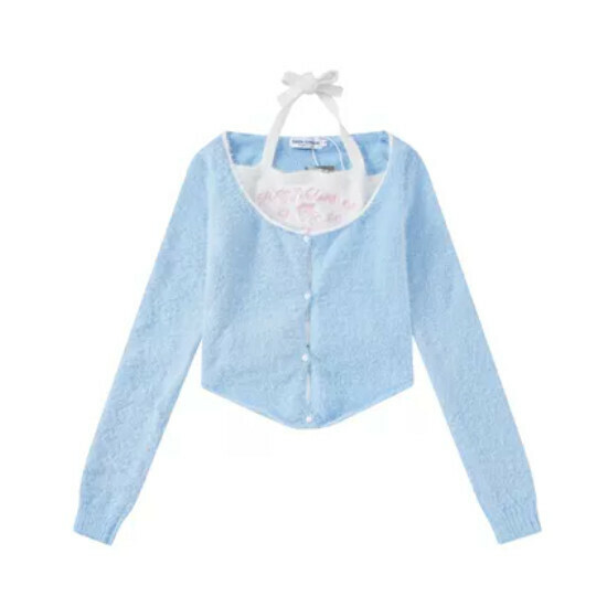 Hot Selling Suspender Fleece Embroidered Sweater Sweater [Light Blue] [S-L Size] (Please contact customer service to confirm the delivery size after placing the order)