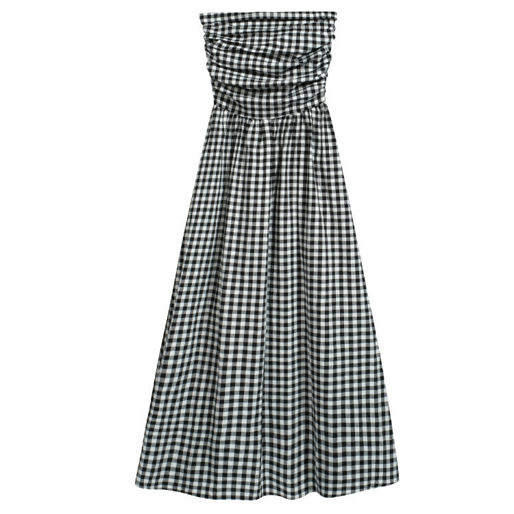 Hot selling plaid tube top dress (black and white plaid) (S-L size) (contact customer service after placing the order to confirm the delivery size)