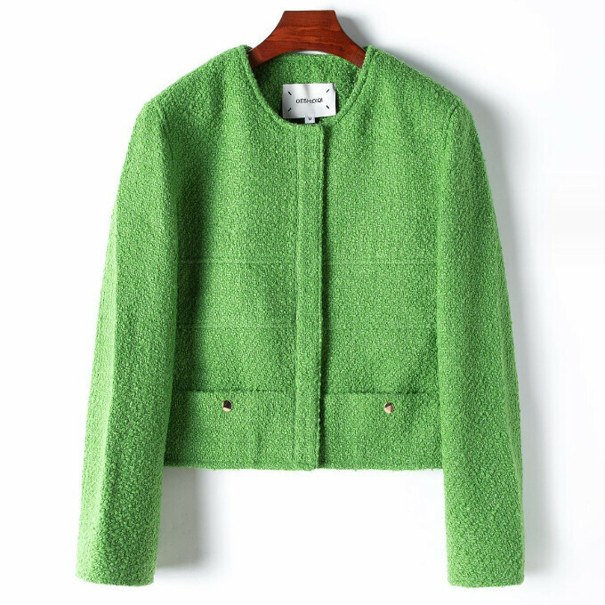 Hot selling blended crew neck short jacket (size S-L) (green) (contact customer service after placing the order to confirm the delivery size)