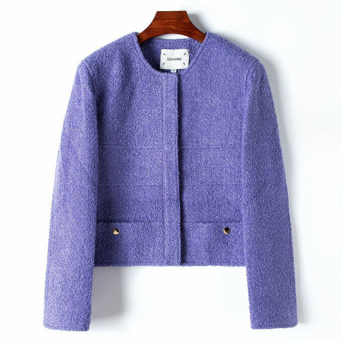 Hot Selling Blended Round Neck Short Jacket (S-L Size) (Lavender Purple) (Contact customer service after placing the order to confirm the delivery size)
