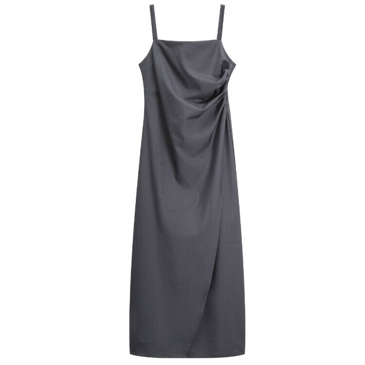 Hot selling pleated suspender dress (high-end gray) (S-L size) (contact customer service after placing the order to confirm the delivery size)