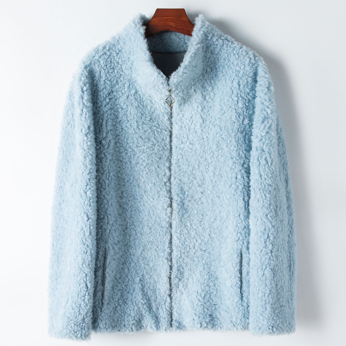 Hot selling stand collar grained lamb wool jacket (one size fits all) (blue)