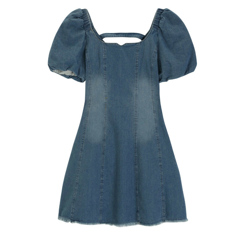 Hot selling washed denim dress (light blue) (S-XL size) (contact customer service after placing the order to confirm the delivery size)