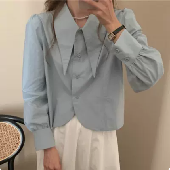 激抵尖領長袖襯衫(藍色 尺碼:S-3XL)(下單後請聯絡客服確認發貨尺碼)