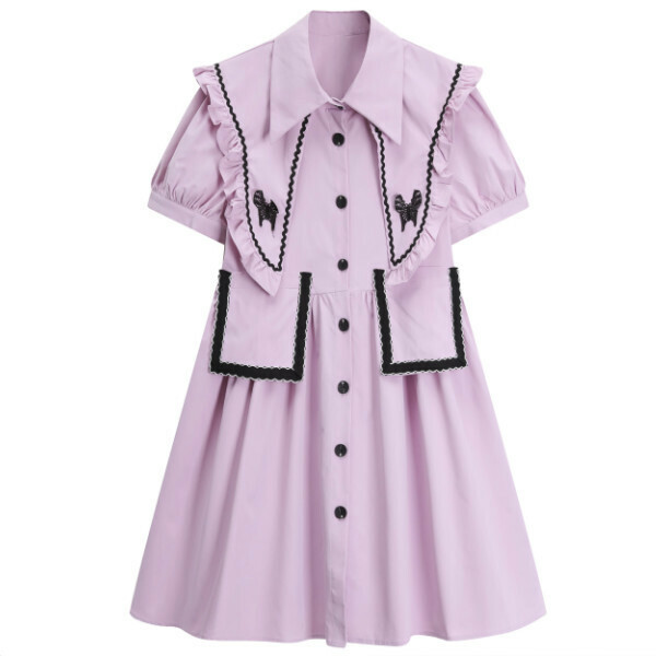Hot selling ruffled doll collar shirt dress (raspberry color) (S-L size) (contact customer service after placing the order to confirm the delivery size)