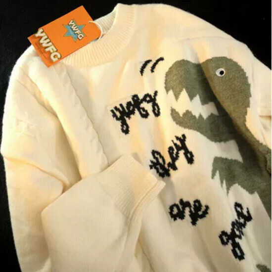 Hot selling cartoon couple lazy sweater sweater [off-white] [S-XL size] (please contact customer service to confirm the delivery size after placing the order)
