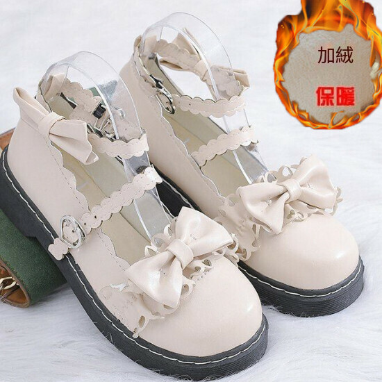 熱賣可愛蝴蝶結單鞋【米色(絨裏)】【35-40碼】（下單後請聯絡客服確認發貨尺碼）