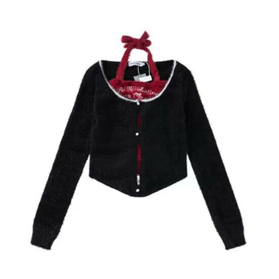 Hot Selling Suspender Fleece Embroidered Sweater Sweater [Black] [S-L Size] (Please contact customer service to confirm the delivery size after placing the order)