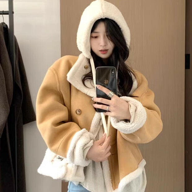 Hot selling thickened lamb wool jacket [yellow] size [S size - XL size] [please contact customer service to confirm the delivery size after placing the order]