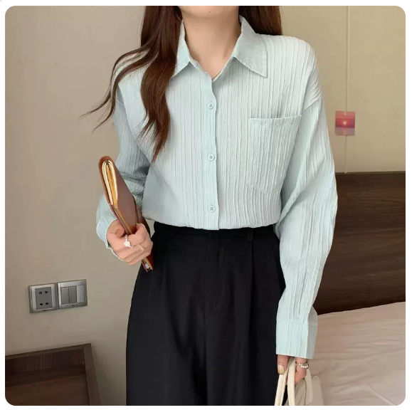 Loose mid-length shirt jacket (aqua blue size: S-3XL) (please contact customer service to confirm the shipping size after placing an order)