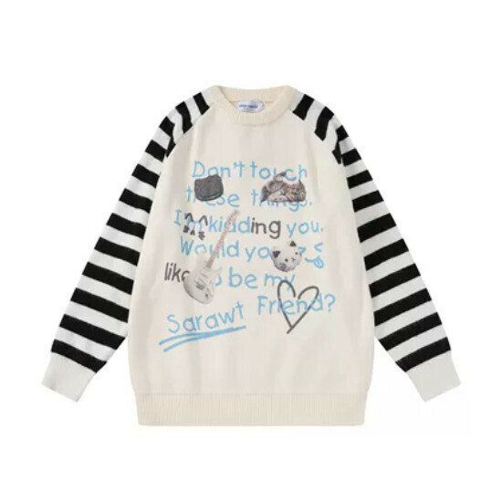 Hot selling striped color block raglan thin sweater [black] [S-XL size] (please contact customer service to confirm the delivery size after placing the order)