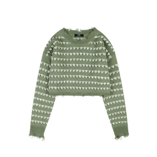 Hot Selling Striped Color Block Thin Short Knit Sweater [Green] [S-L Size] (Please contact customer service to confirm the delivery size after placing the order)