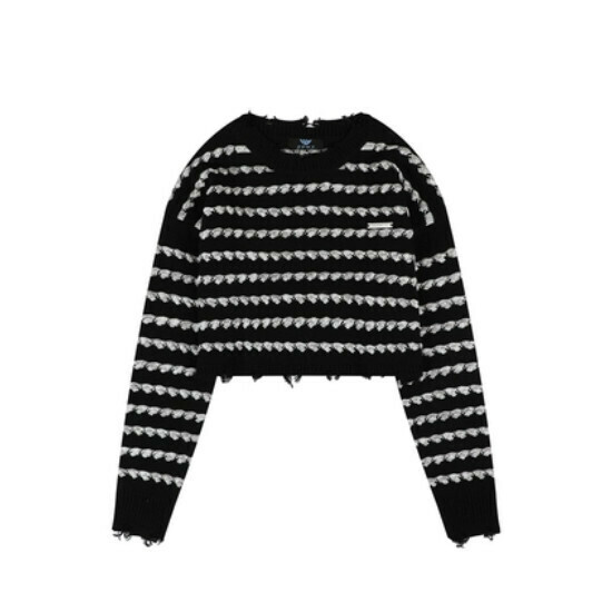 Hot Selling Striped Color Block Thin Short Knit Sweater [Black] [S-L Size] (Please contact customer service to confirm the delivery size after placing the order)