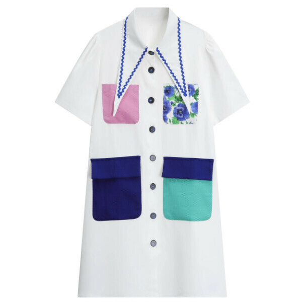 Hot selling point collar shirt dress (contrast color) (S-L size) (contact customer service after placing order to confirm delivery size)