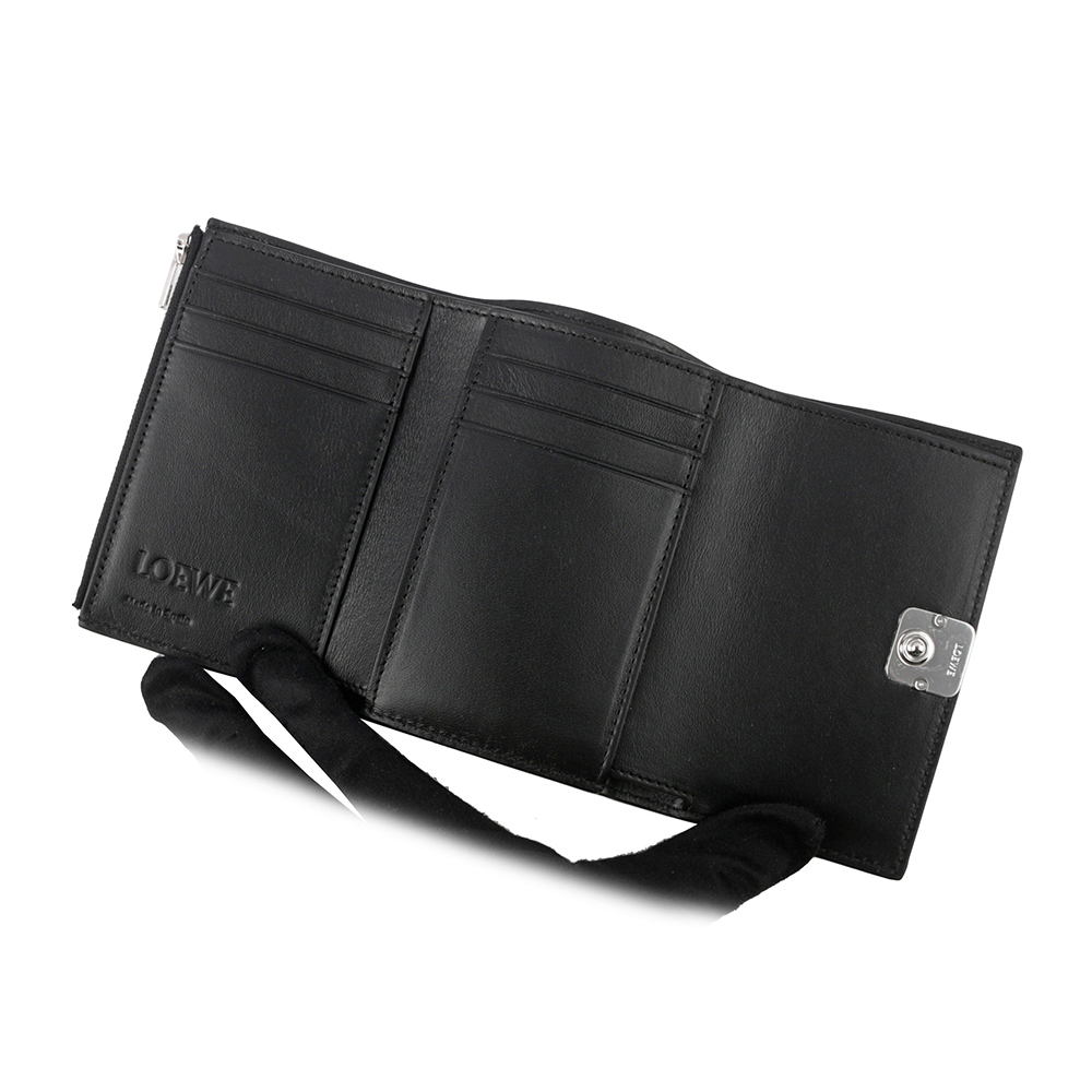 【LOEWE】Anagram 小牛皮釦式直立三折短夾(黑色) C821S33X07 1100