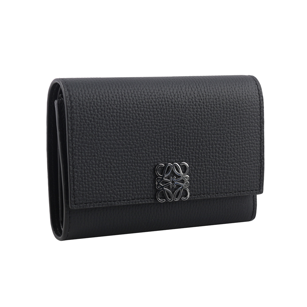 【LOEWE】Anagram 小牛皮釦式直立三折短夾(黑色) C821S33X07 1100