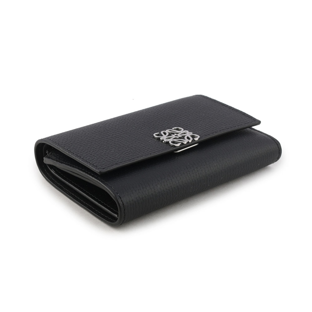 【LOEWE】Anagram 小牛皮釦式直立三折短夾(黑色) C821S33X07 1100