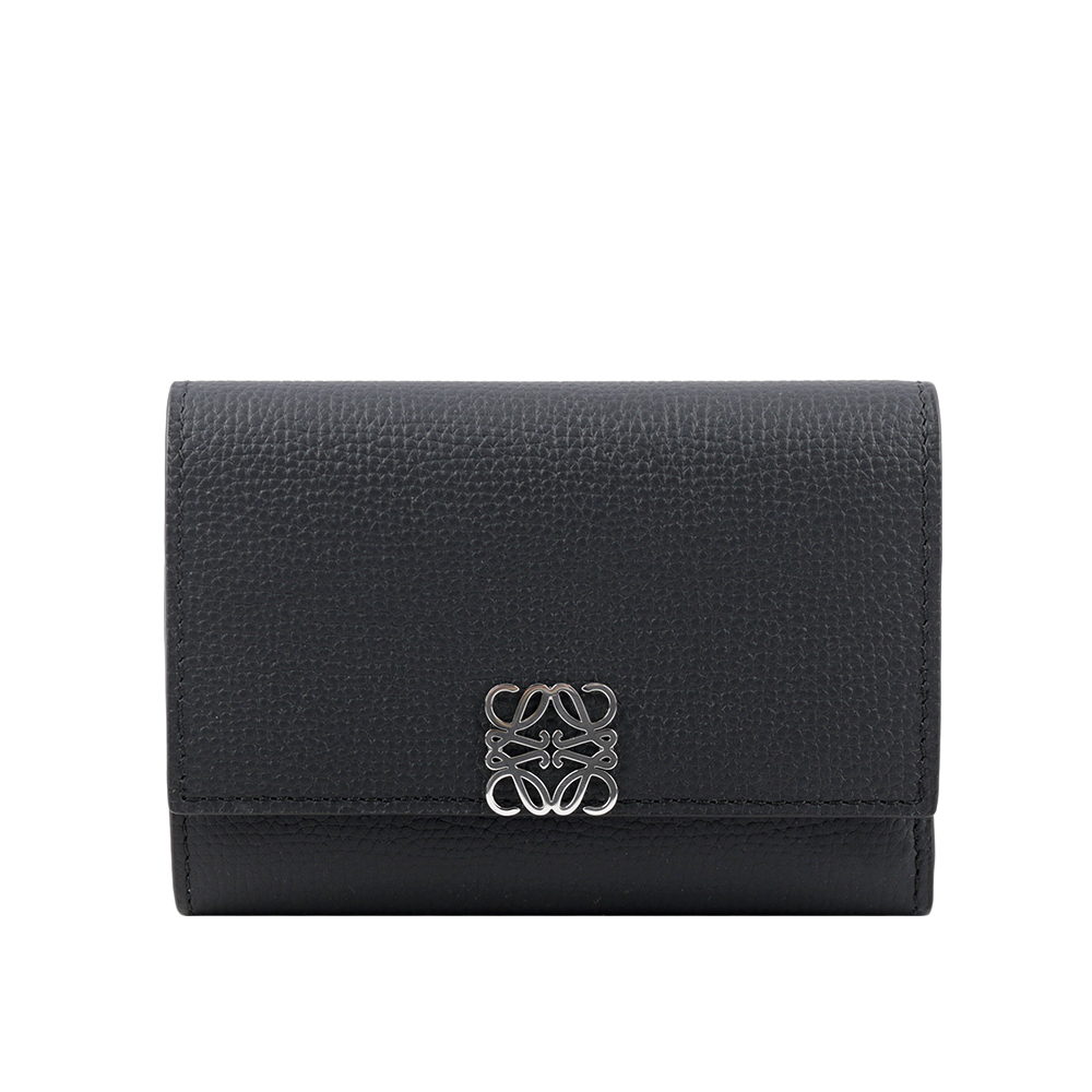 【LOEWE】Anagram 小牛皮釦式直立三折短夾(黑色) C821S33X07 1100