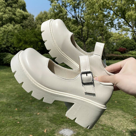 熱賣厚底單鞋小皮鞋【白色】【35-40碼】（下單後請聯絡客服確認發貨尺碼）