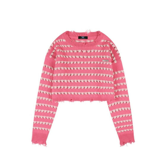 Hot Selling Striped Color Block Thin Short Knit Sweater [Pink] [S-L Size] (Please contact customer service to confirm the delivery size after placing the order)