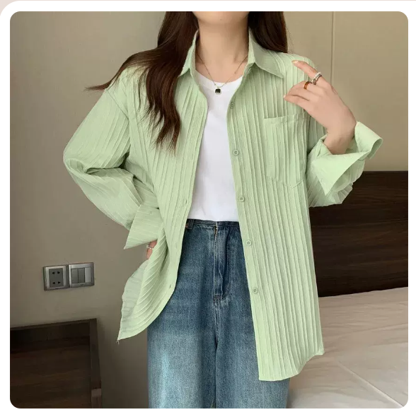 Loose mid-length shirt jacket (pea green size: S-3XL) (please contact customer service to confirm the shipping size after placing an order)