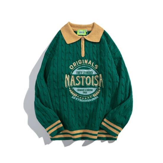 Hot selling color block POLO collar sweater and sweater [green] [S-XL size] (please contact customer service to confirm the delivery size after placing the order)