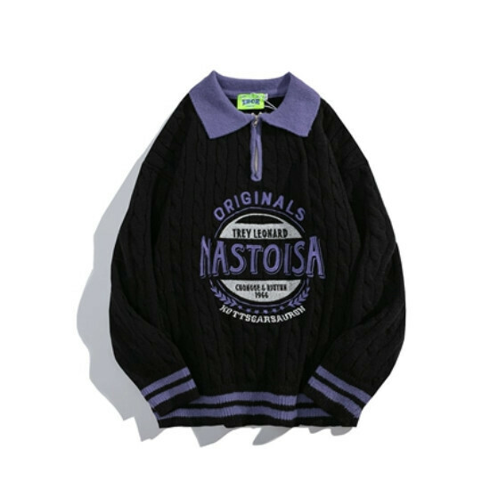 Hot Selling Color Block Polo Collar Sweater Sweater [Black] [S-XL] (Please contact customer service to confirm the delivery size after placing the order)