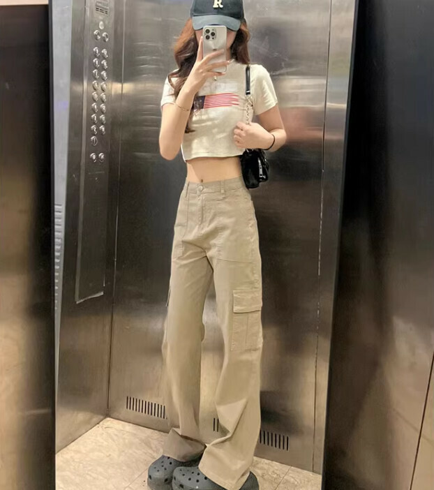 Hot selling straight wide leg floor mopping overalls [khaki trousers] sizes [S to XL] [please contact customer service to confirm the delivery size after placing the order]