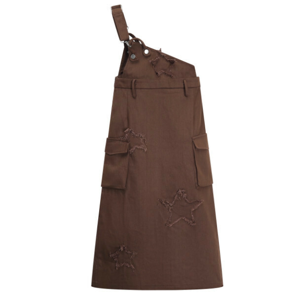 Hot selling workwear denim suspender skirt (brown) (S-XL size) (contact customer service after placing the order to confirm the delivery size)
