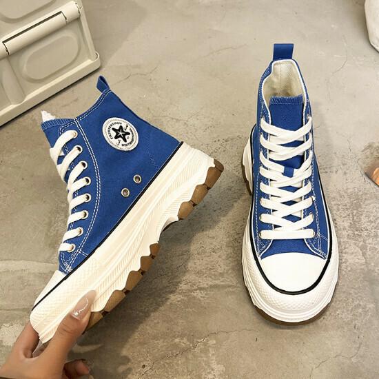 熱賣高幫帆布鞋【藍色】【35-40碼】（下單後請聯絡客服確認發貨尺碼）