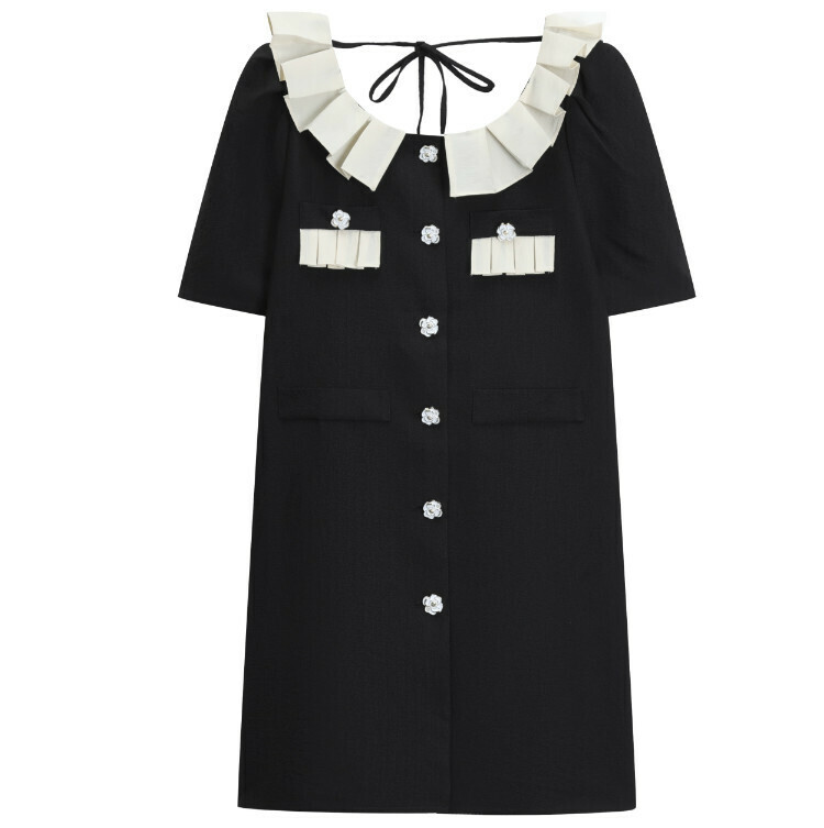 熱賣荷葉領連衣裙(黑色)(S/M碼)(下單後聯絡客服確認發貨尺碼)